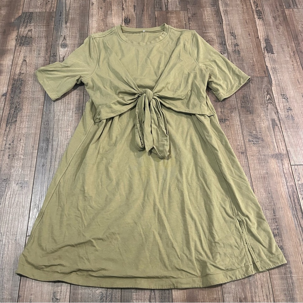 Lululemon Pima Cotton Wrap-Front T-Shirt Dress Size 8 ‎ Green Short Sleeve